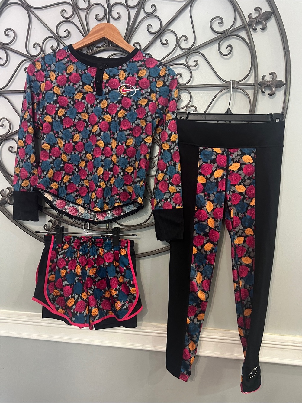 Nike Girls’ Floral Three-Piece Active Set in Black, Pink, Blue & Yellow
